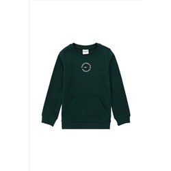 Erkek Çocuk Koyu Yeşil Basic Bisiklet Yaka Sweatshirt