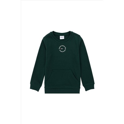 Erkek Çocuk Koyu Yeşil Basic Bisiklet Yaka Sweatshirt