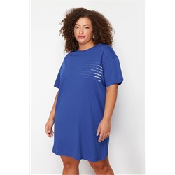Mavi Bisiklet Yaka slogan Baskılı %100 Pamuk Örme Büyük Beden T-shirt Elbise TBBSS23AH00162