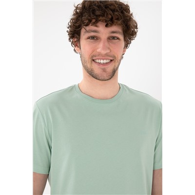Erkek Regular Fit Bisiklet Yaka Su Yeşili Basic Tişört