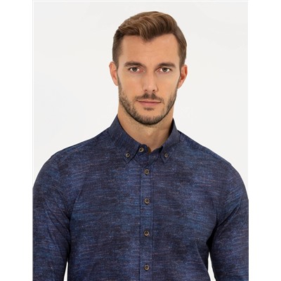 Lacivert Slim Fit Uzun Kollu Gömlek