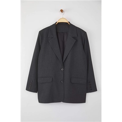 Antrasit Premium Oversize/Bol Kesim Astarlı Dokuma Blazer Ceket TBBAW26AG00007