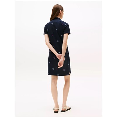 Allover Crest Stretch Polo Dress