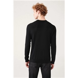 Siyah Bisiklet Yaka Jakarlı Rayon Triko T-Shirt