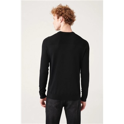Siyah Bisiklet Yaka Jakarlı Rayon Triko T-Shirt
