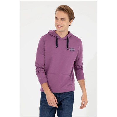 Erkek Menekşe Kapüşonlu Basic Sweatshirt