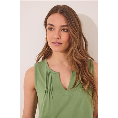 Pijama corto tirantes algodón pliegues verde