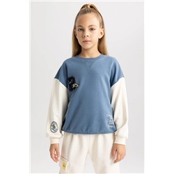 Defacto Kız Çocuk Relax Fit Bisiklet Yaka Kalın Kumaş Sweatshirt A7901A823AU