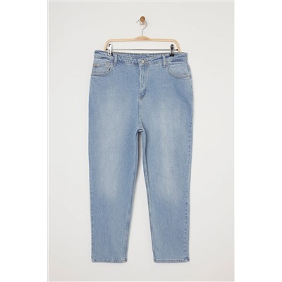 Mavi Yüksek Bel Comfort Mom Fit Büyük Beden Jeans TBBSS25CJ00004