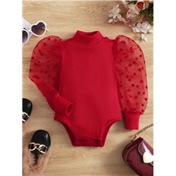 SHEIN Baby Body Mit Kontrast Dobby-Mesh, Stehkragen, Puffärmeln