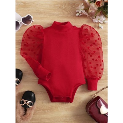 SHEIN Baby Body Mit Kontrast Dobby-Mesh, Stehkragen, Puffärmeln