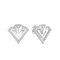 Кольцо из серебра с фианитами родированное - Треугольник 925 пробы к-7273р200