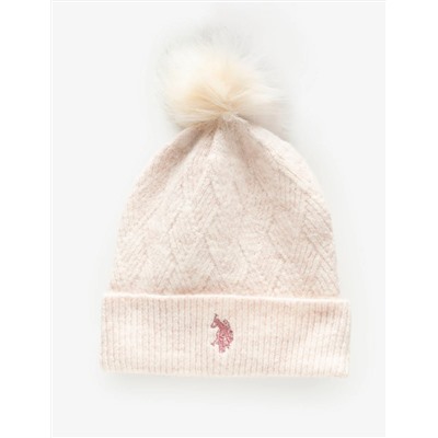 WOMENS POM POM MARLED BEANIE