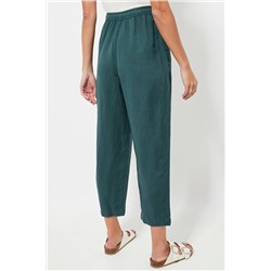 Pantalón relaxed fit de lino cintura alta - Verde oscuro