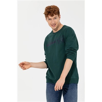 Erkek Yeşil Bisiklet Yaka Sweatshirt