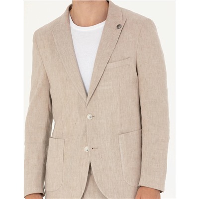 Açık Kahverengi Ekstra Slim Fit Keten Karışımlı Takım Elbise