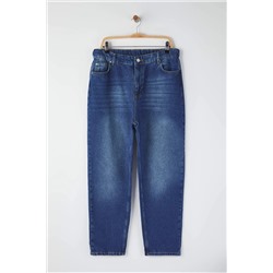 Koyu Mavi Mavi Yüksek Bel Mom Fit Jeans TBBAW24CJ00050