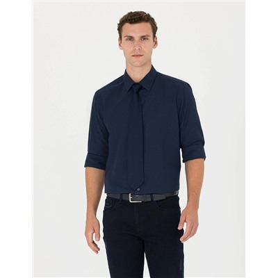 Lacivert Slim Fit Uzun Kollu Basic Gömlek
