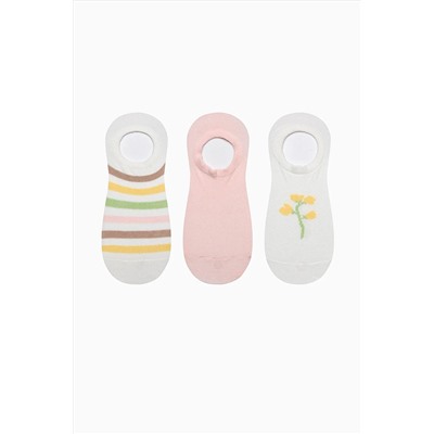 Penti, Floral Line Pembe Beyaz 3lü Sneaker Çorap