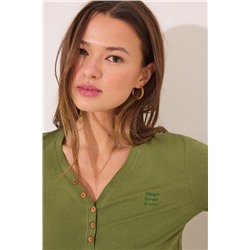 Camiseta lisa manga larga 100% algodón verde