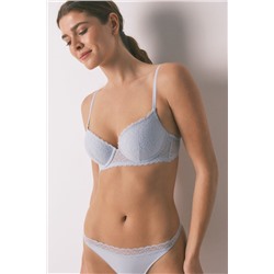 Tanga tira microfibra y encaje azul