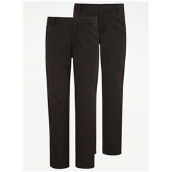 Boys Black Slim Leg School Trousers 2 Pack