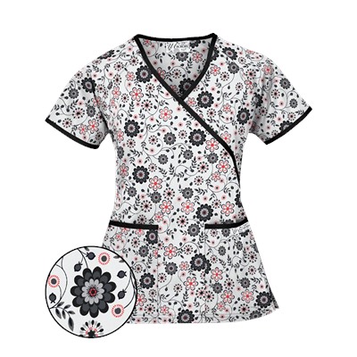 UA Spring Time White Mock Wrap Scrub Top