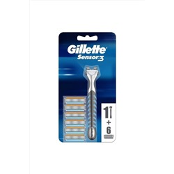 Gillette, Sensor3 Tıraş Makinesi + 6 Yedek Tıraş Bıçağı