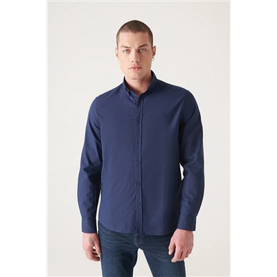 Avva Lacivert Oxford %100 Pamuk Düğmeli Yaka Regular Fit Gömlek B002003