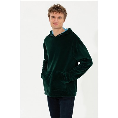 Erkek Yeşil Kapüşonlu Sweatshirt