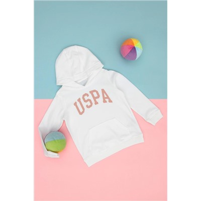 Kız Çocuk Ekru Basic Kapüşonlu Sweatshirt