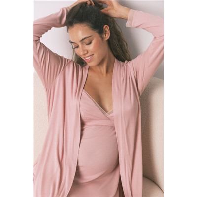 Bata larga "maternity" técnica rib rosa