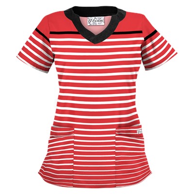 UA Sassy Stripes Poppy Print Scrub Top