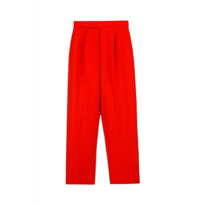 Pantalón recto 7/8 de lana de tiro alto Rojo