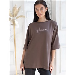 Футболка оверсайз с принтом стразами из премиального хлопка с эластаном