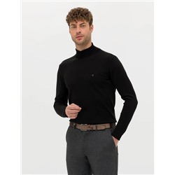 Siyah Slim Fit Balıkçı Yaka Basic Triko Kazak