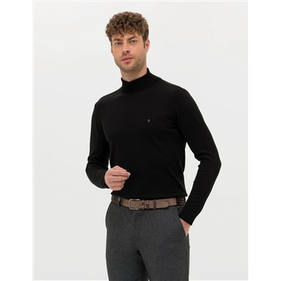 Siyah Slim Fit Balıkçı Yaka Basic Triko Kazak