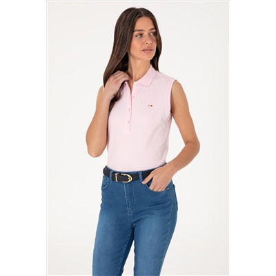 Kadın Açık Pembe Kolsuz Polo Yaka Tişört