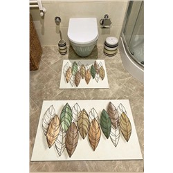 SÜNGERSAN Yaprak Desenli Banyo Paspası Klozet Takımı 2'li Kaymaz Tabanlı Set btset1009
