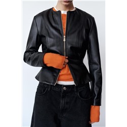 FAUX LEATHER PEPLUM JACKET