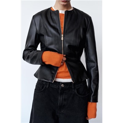 FAUX LEATHER PEPLUM JACKET