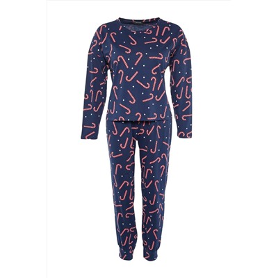 Lacivert Yılbaşı Temalı Örme Pijama Takımı TBBAW23AI00026