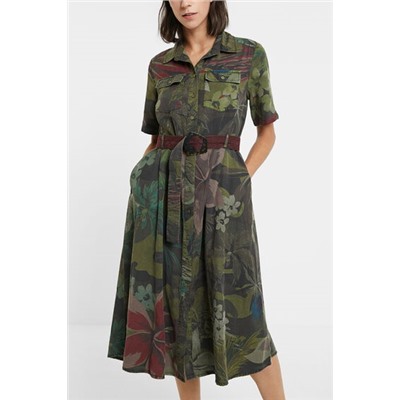 Vestido largo camisero tropical