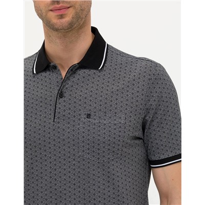 Siyah Regular Fit Baskılı Polo Yaka Tişört