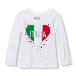 Toddler Girls Long Sleeve Glitter 'Italia' Heart Graphic Tee