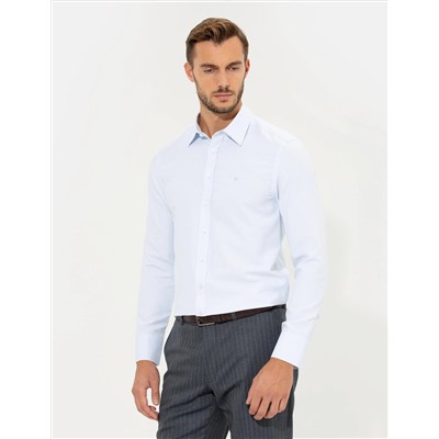 Açık Mavi Slim Fit Armürlü Klasik Gömlek