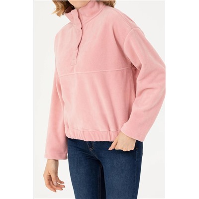 Kadın Pudra Dik Yaka Sweatshirt