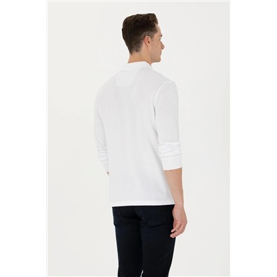 Erkek Beyaz Basic Polo Yaka Sweatshirt