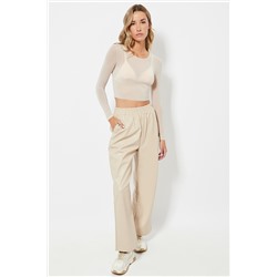Pantalón cintura alta - Beige