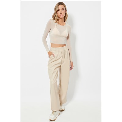 Pantalón cintura alta - Beige